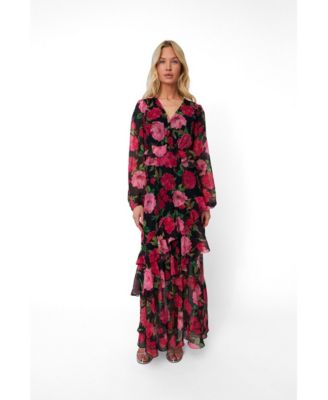 Women's Love Floral Long-Sleeve Tiered Maxi Dress