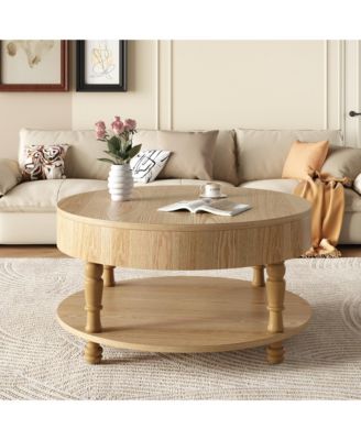 31.5" Modern Round Coffee Table with Storage for Living Room,Adjustable Leveling Feet, Easy Assembly