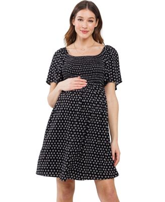 Maternity Square-Neck Flutter-Sleeve Empire-Waist Dress