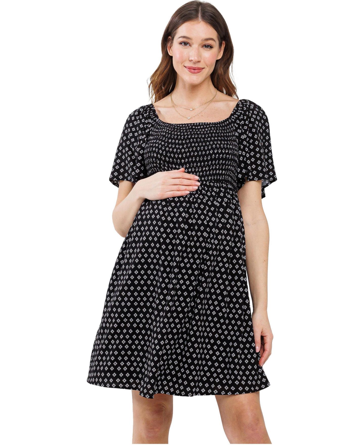 Женское платье Hello Miz Maternity Square-Neck Flutter-Sleeve Empire-Waist, цвет: Чёрный — фото 1