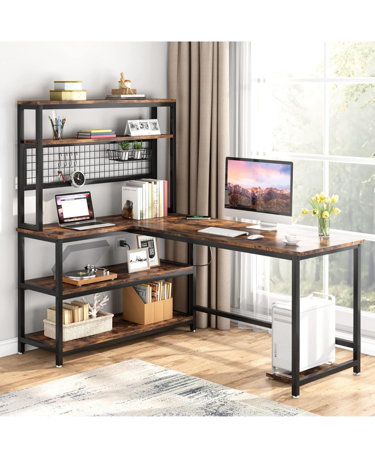 Tribesigns 55" L-Shape Computer Desk with Hutch