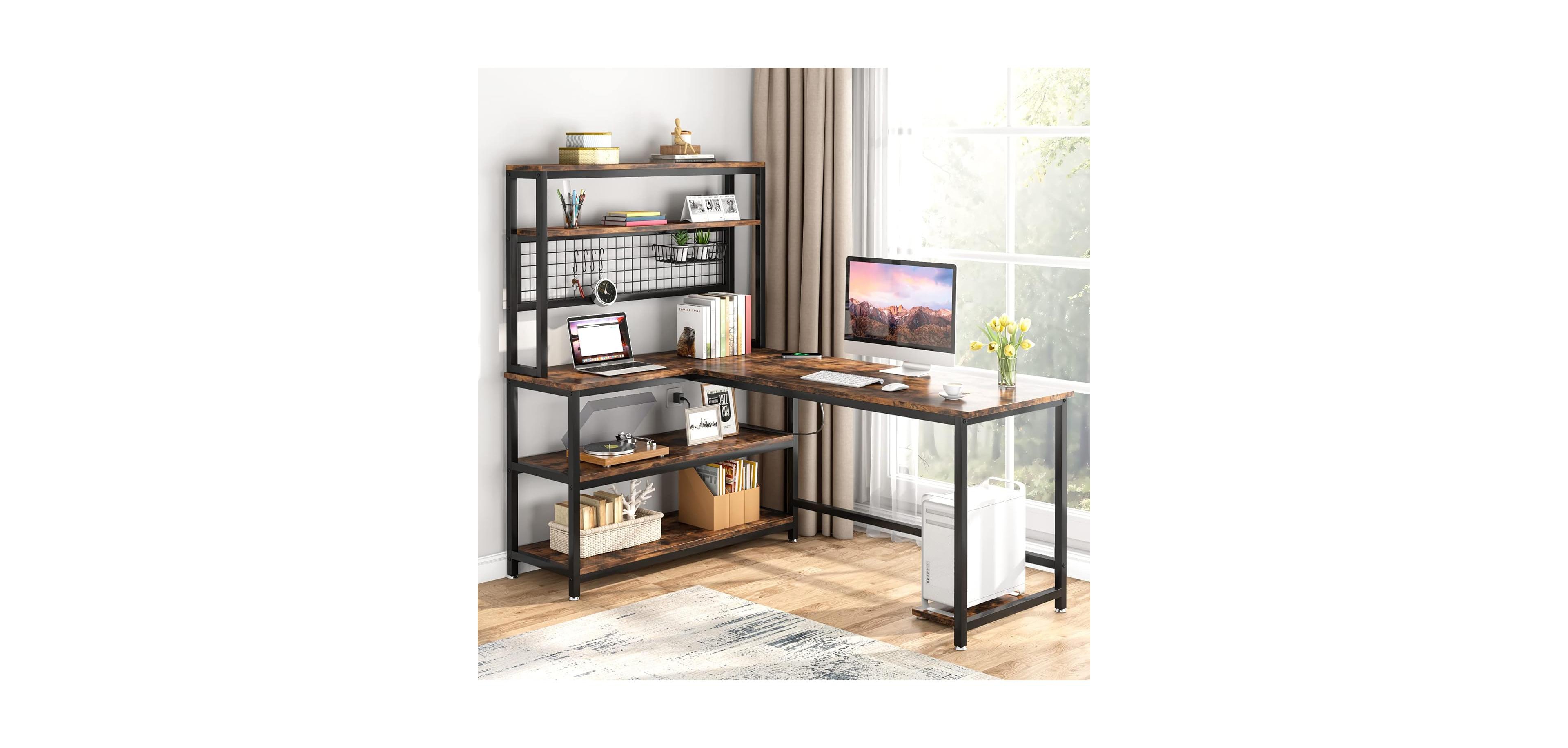 Tribesigns 55" L-Shape Computer Desk with Hutch