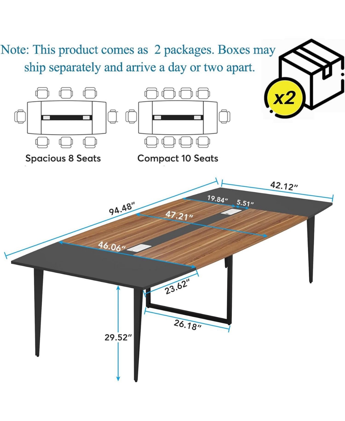 Tribesigns 8 Feet Boat-Shaped Conference Table
