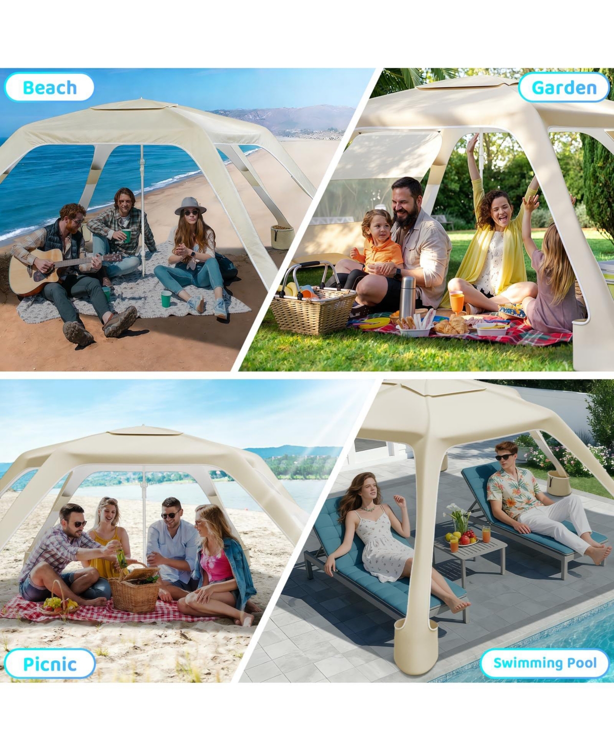 Aofar Beach Cabana 6-Corner UPF50+ Adjustable Sun Shelter camping