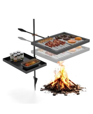 Adjustable Height Swivel Campfire Grill Grate Heavy Duty Outdoor Camping Cooking with Carry Bag