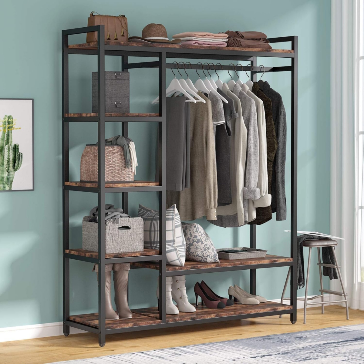 Tribesigns Heavy Duty Garment Rack with Shelves, Rustic