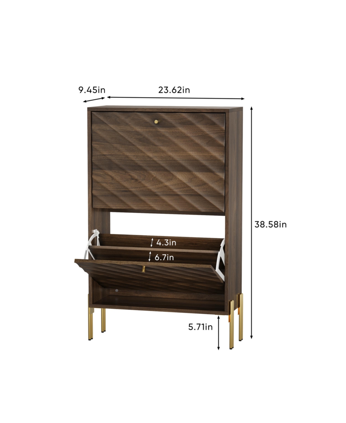 Boyel Living 23.6-Inch Mid-Century Modern Shoe Storage Cabinet, Freestanding Entryway Organizer with 2 Flip-Top Drawers and Metal Legs