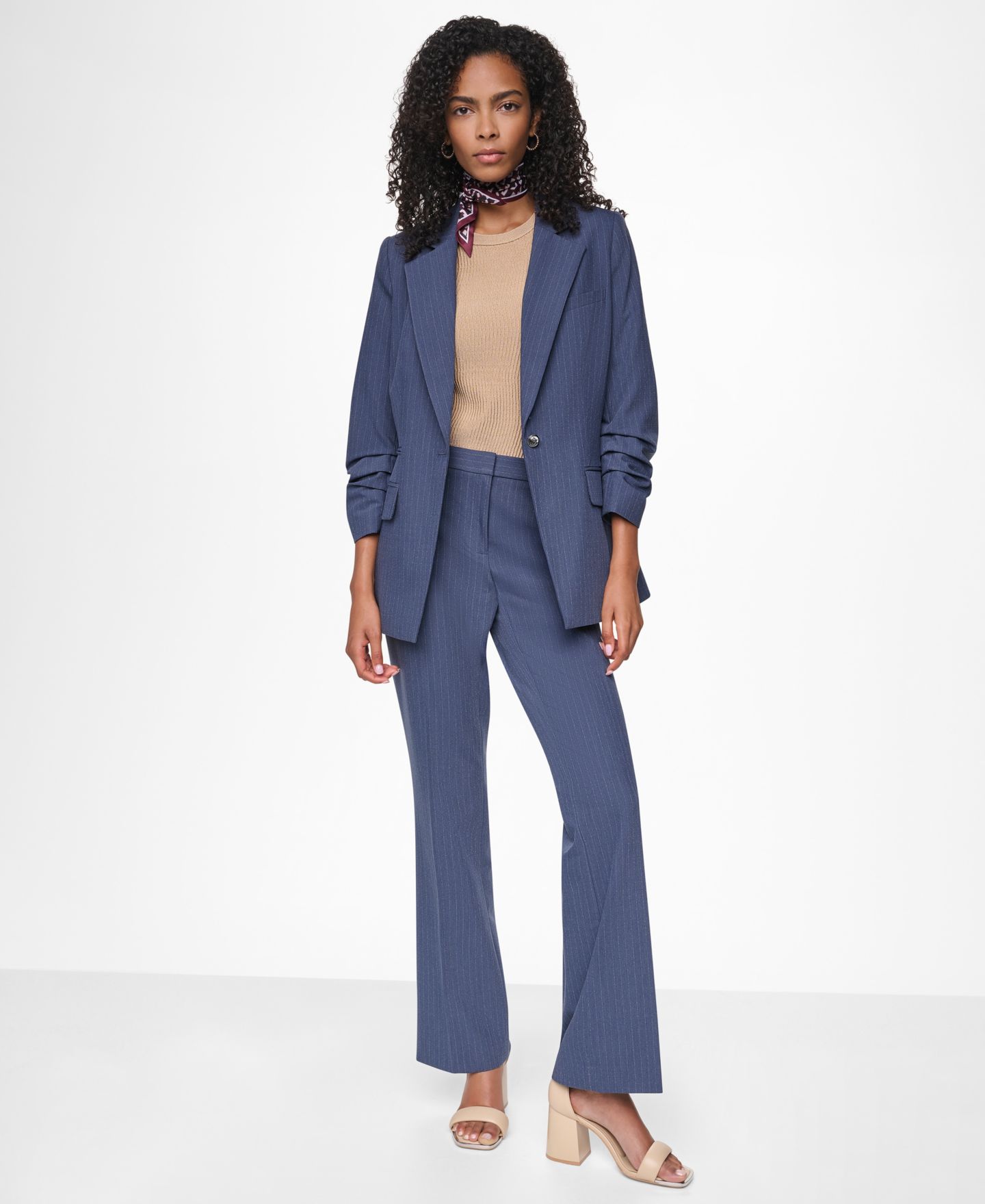 Женский пиджак DKNY Pinstripe 3/4-Sleeve Blazer, цвет: Синий / Слоновая кость — фото 3