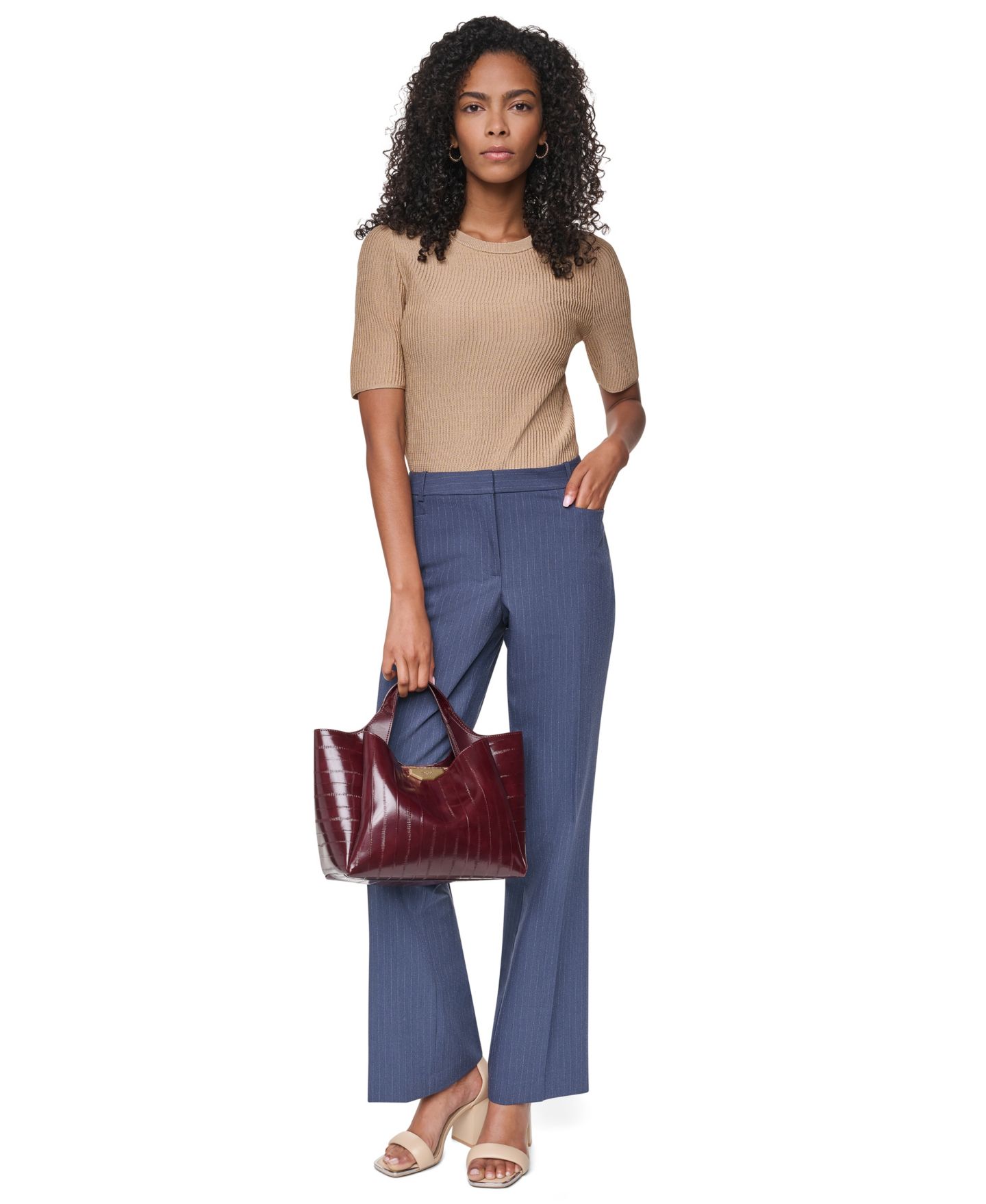Женские брюки DKNY Modern Pinstripe Straight-Leg, цвет: Синий / Молочный — фото 3