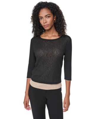 Women's Tissue Knit Scoop Neck 3/4-Sleeve Pullover Sweater