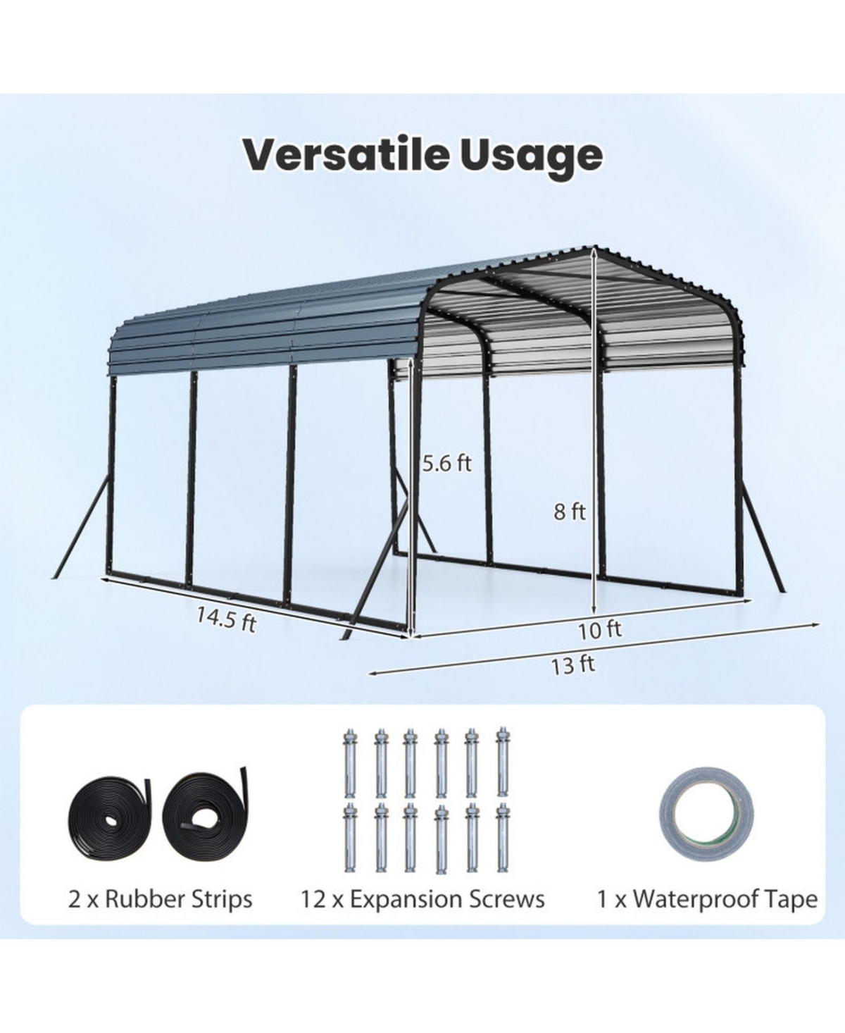 Sugift 10 x 14.5 Ft Heavy-Duty Carport Outdoor Galvanized Steel Garage Shelter with Leak-Proof Roof