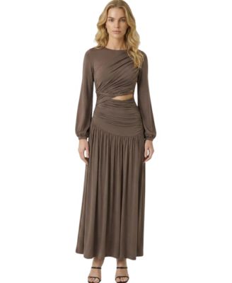 Women's Ruched Long-Sleeve Cutout Maxi Dress