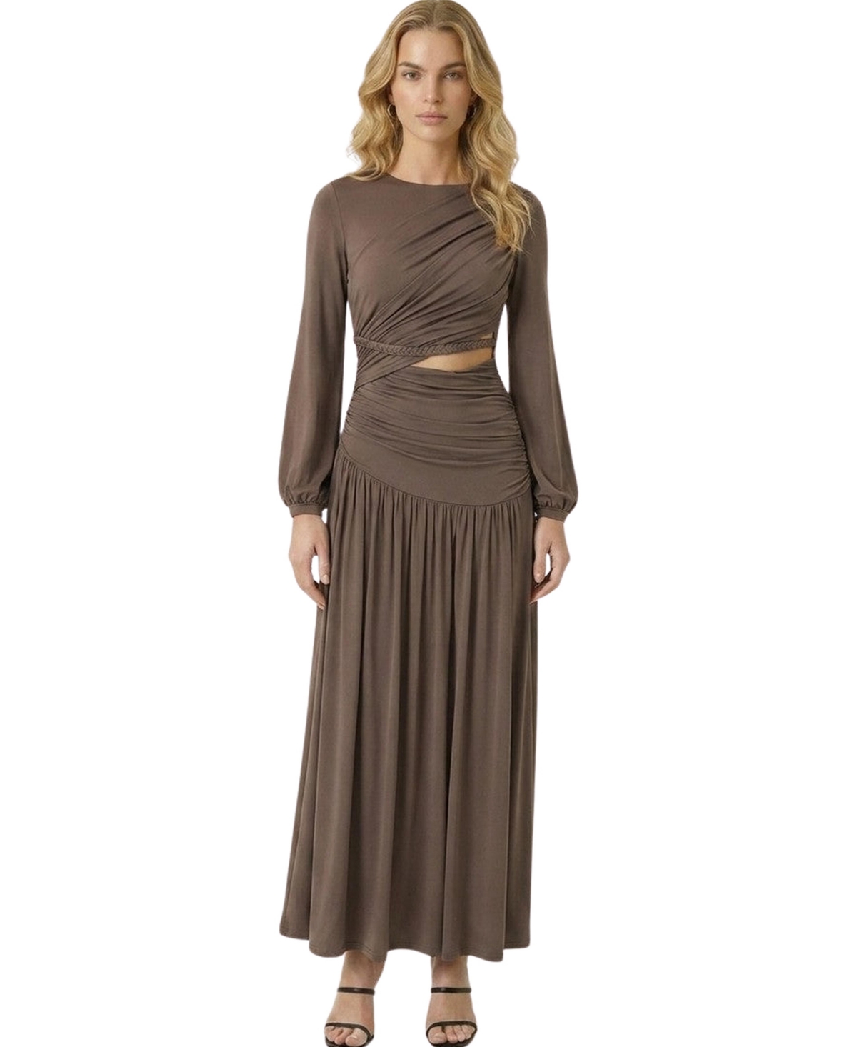 Modenaire Women's Ruched Long-Sleeve Cutout Maxi Dress