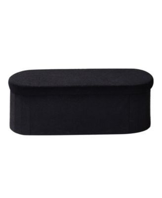Foldable Oval Storage Ottoman Bench with Large Hidden Storage, Upholstered Teddy Fleece Bench
