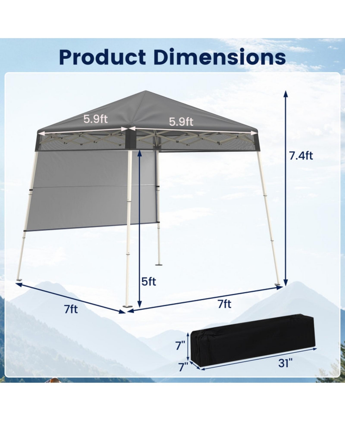 Sugift 7 x 7 Ft Pop-Up Canopy Tent with 1 Push Center Lock for Sports Picnic Camping