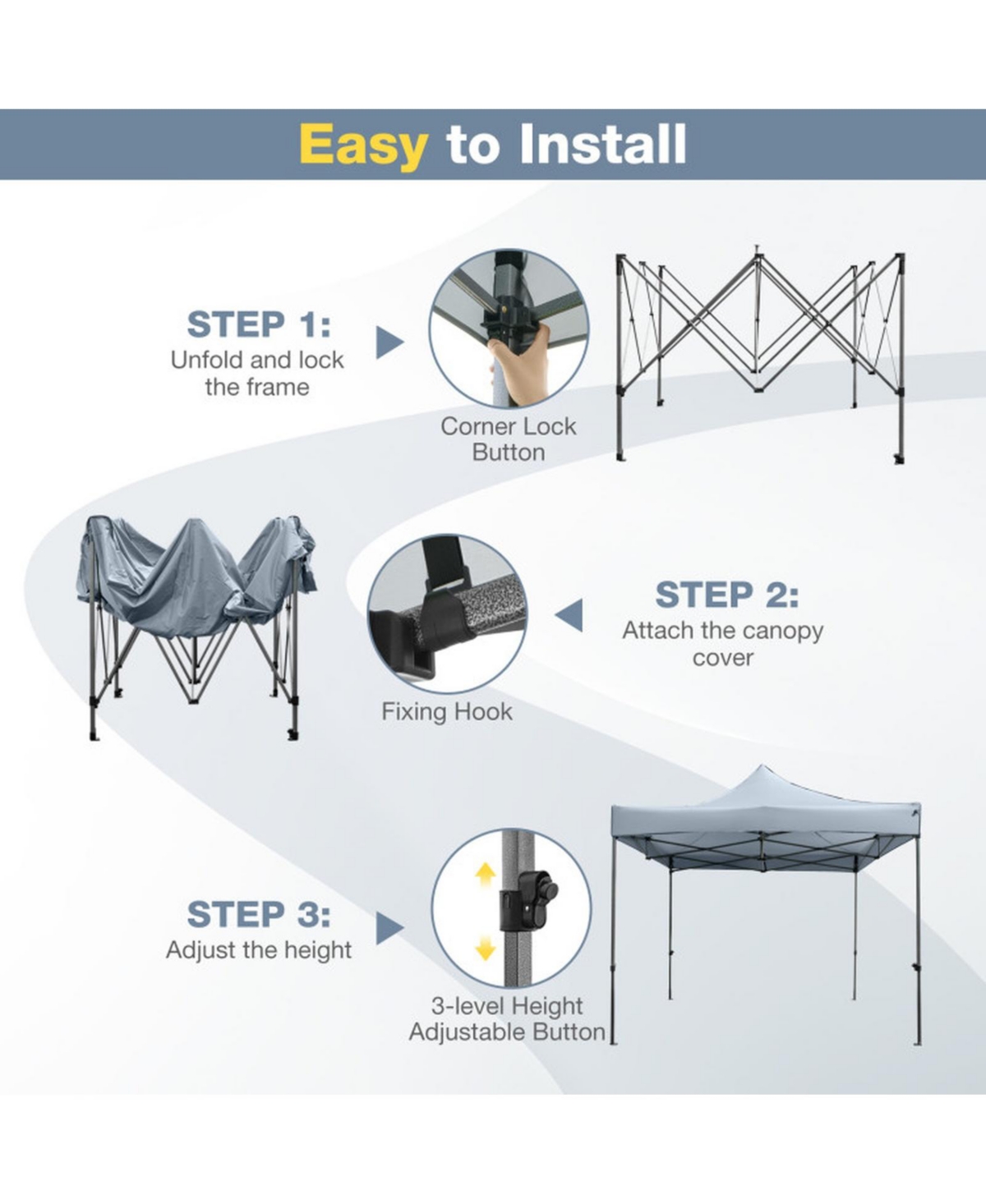 Sugift 10 x 10 Feet Pop-Up Canopy Tent Easy Setup Gazebo Shelter with Wheeled Bag