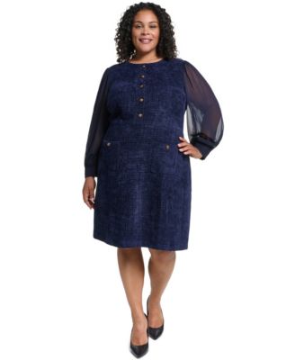 Plus Size Jewel Neck Long-Sleeve Sheath Dress