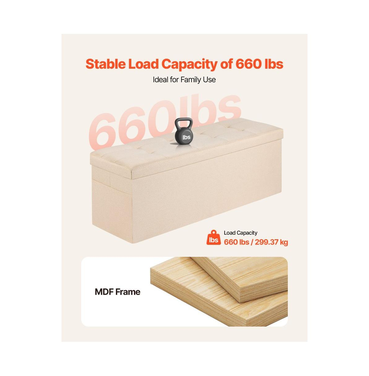 Slickblue Folding Storage Ottoman Bench with Large Hidden Storage, Linen End of Bed for Home