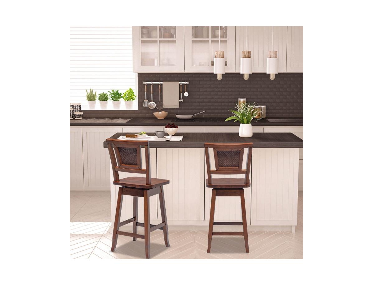 Clihome 2 Pieces 24.5 Inch Bar Stools with Rattan Back and Swivel Seat