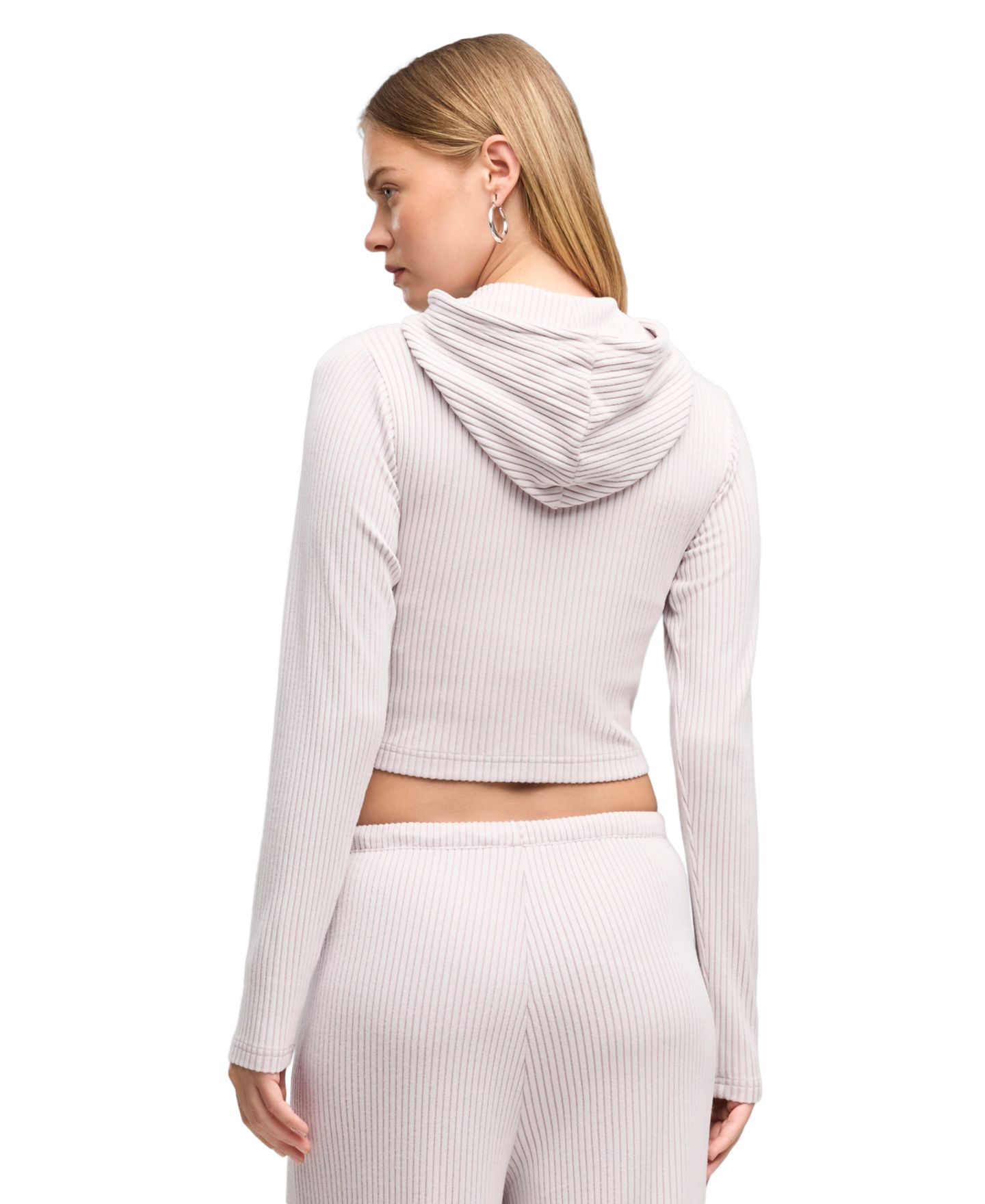 Женское худи Puma ESS Full-Zip Cropped Ribbed, цвет: Розовый меланжевый — фото 3