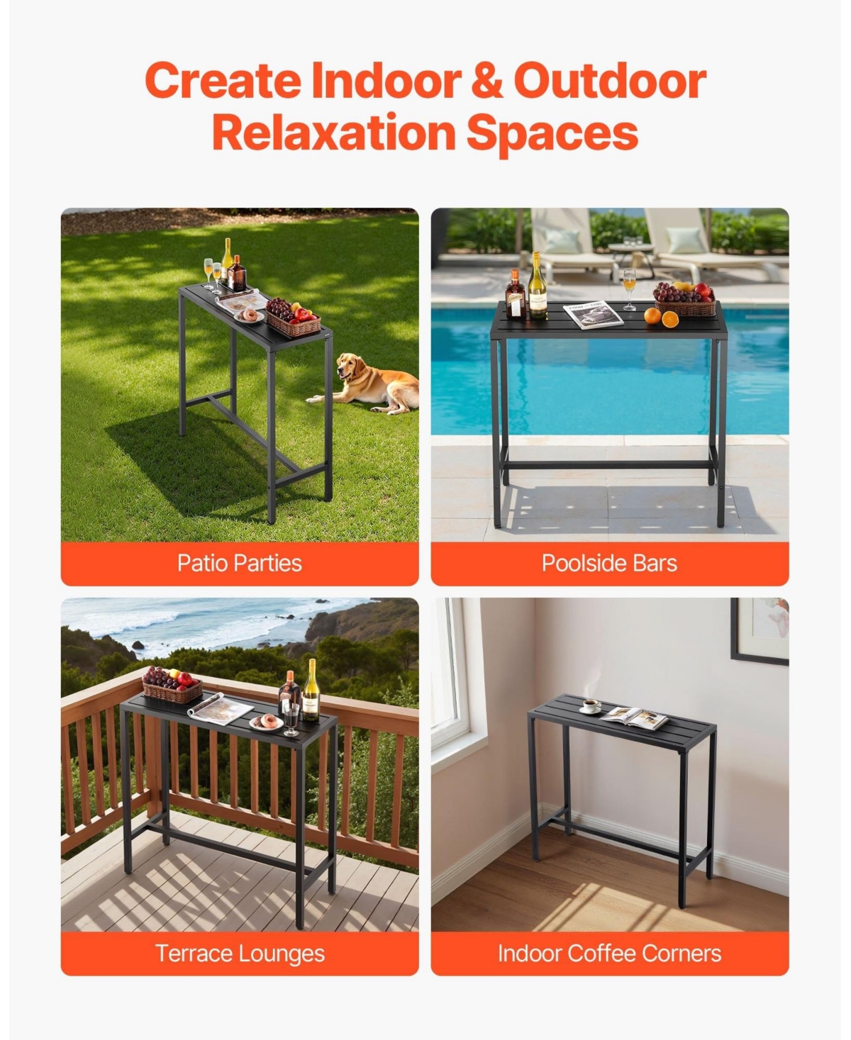 Sugift Outdoor Bar Table with Waterproof Top and Metal Frame Counter Height Dining Table
