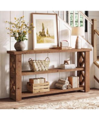 Solid Wood Console Table,63" Sofa Table with X-Shaped Frame