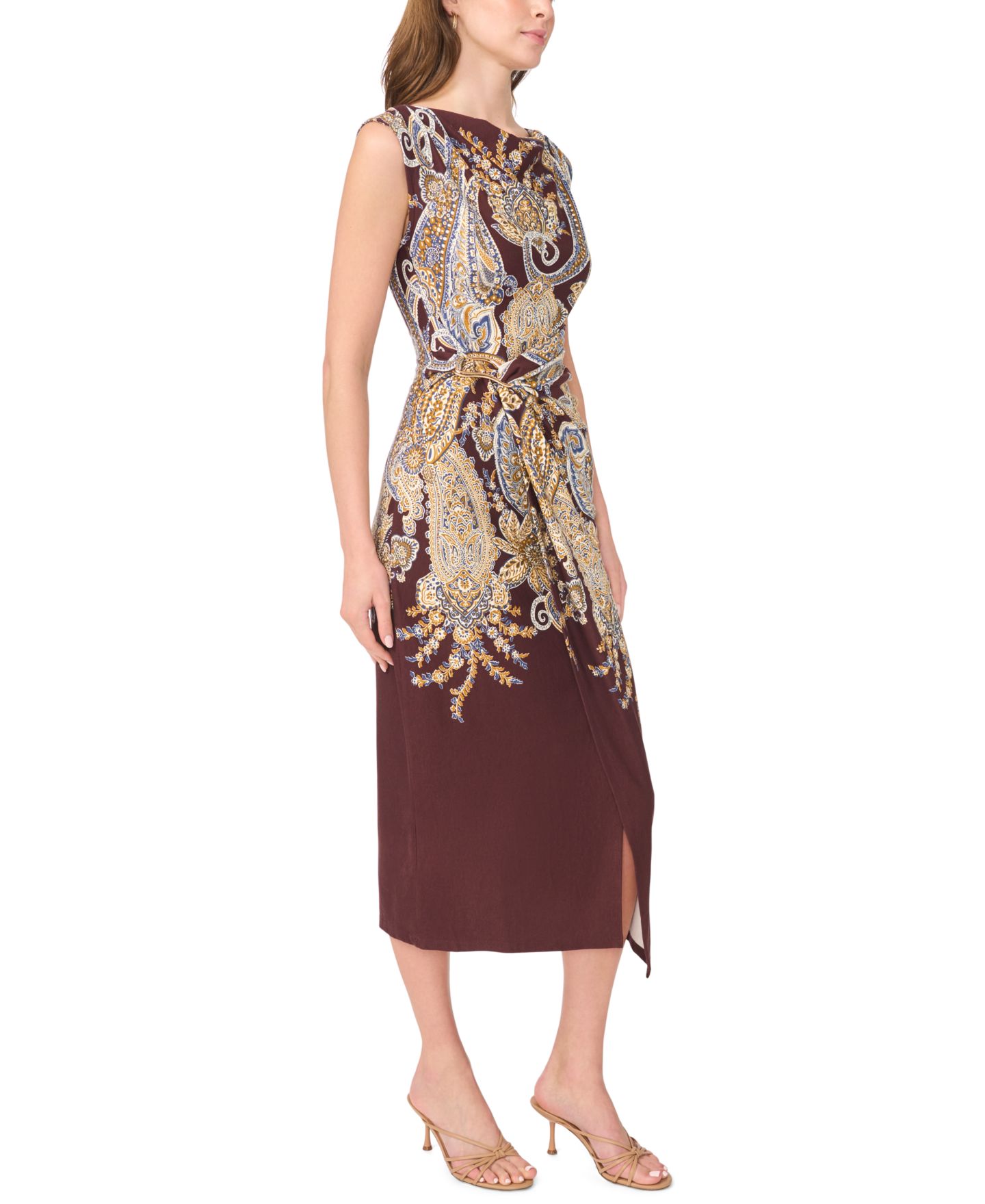 Женское платье MSK Boat Neck Paisley Sleeveless Wrap, цвет: Тёмный какао — фото 3
