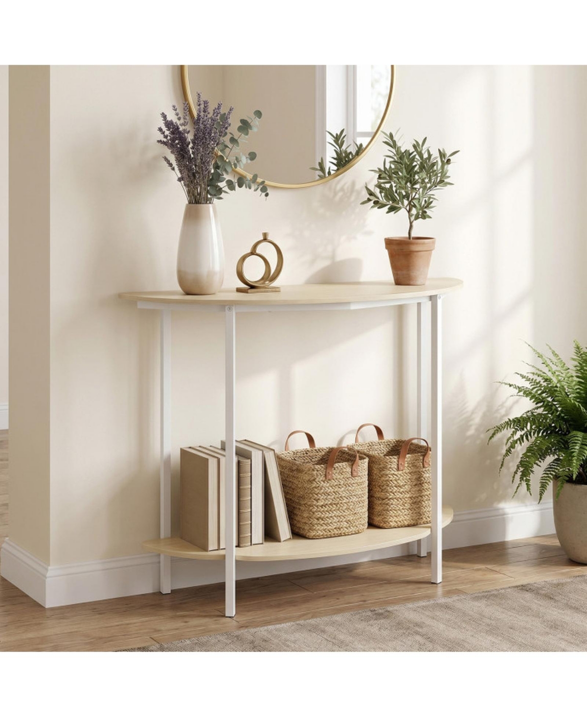 Sugift 40 in Half Moon 2-Tier Console Table with Storage Shelf for Entryway