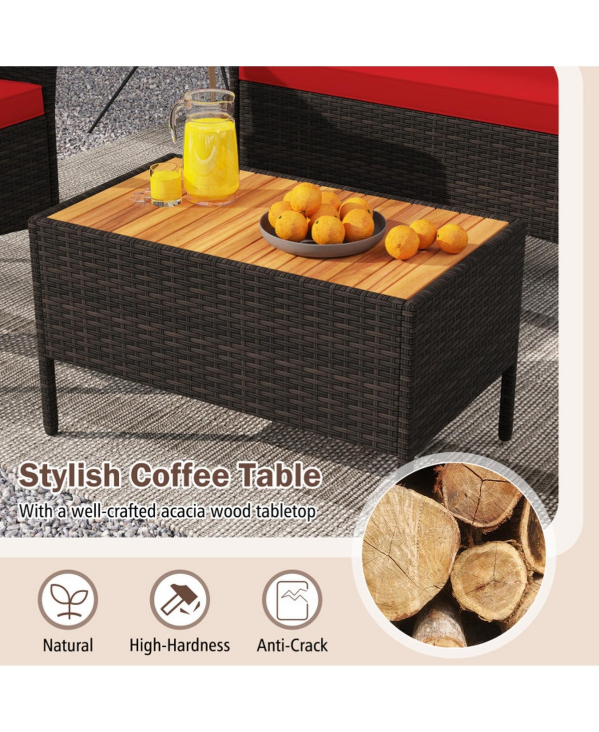 Gouun Patio Wicker Sofa Set 4 Armchairs 2 Loveseats and 2 Side Tables