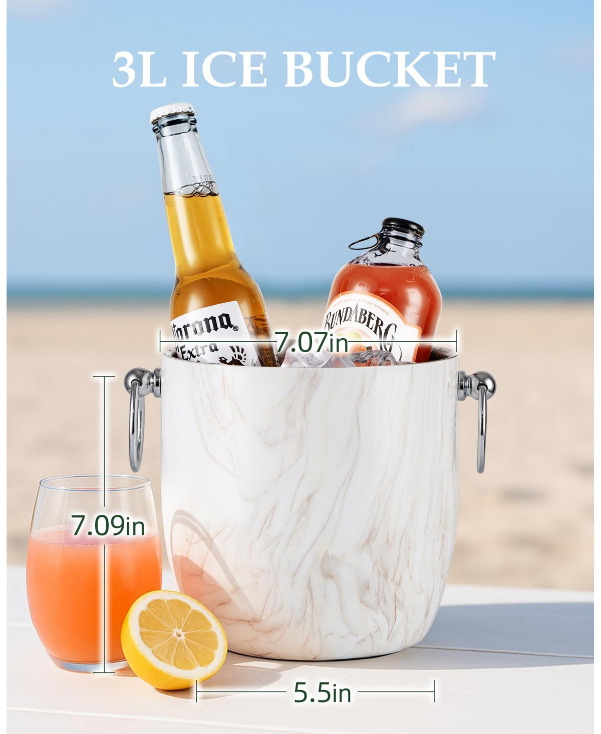 Piscifun 3L Double Wall Stainless Steel Insulated Ice Bucket With Lid Scoop Tongs Strainer For Parties Bars