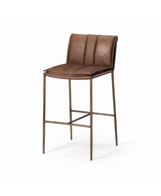 29" Gerard Channeled Faux Leather Upholstered Bar Stool with Back