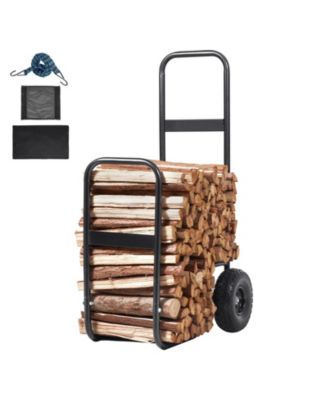 Rolling Firewood Rack Cart with Cover for Indoor Outdoor Wood Storage