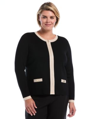 Women's Plus Size Colorblock Full-Zip Fitted Cardigan