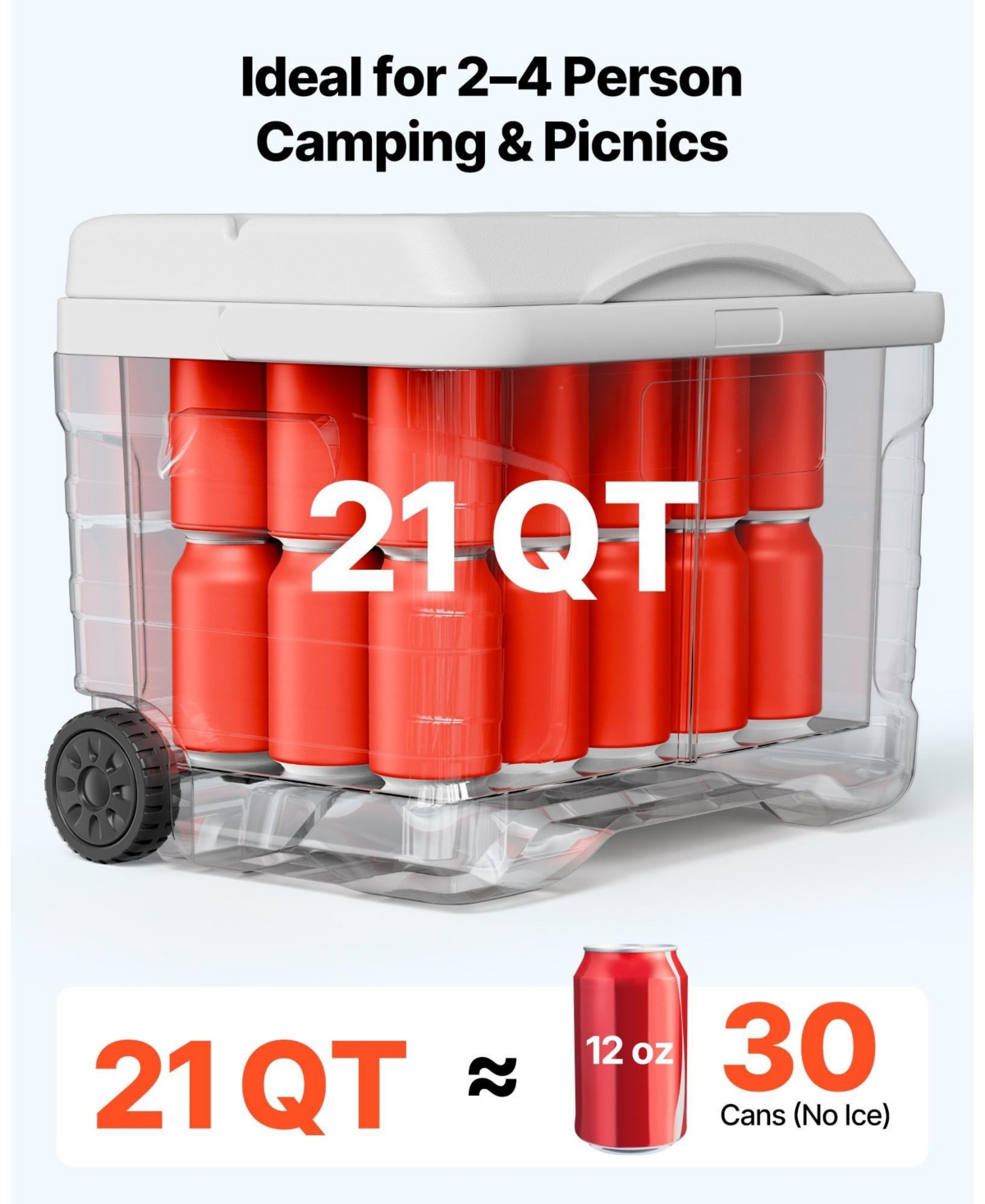 Sugift 21QT Portable Rolling Hard Cooler with Wheels Leak-Resistant 48 Hour Ice Retention for Camping