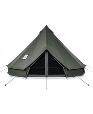4 Seasons 13.12 feet Canvas Bell Tent for Camping with Stove Jack Fits 4 People Detachable Floor