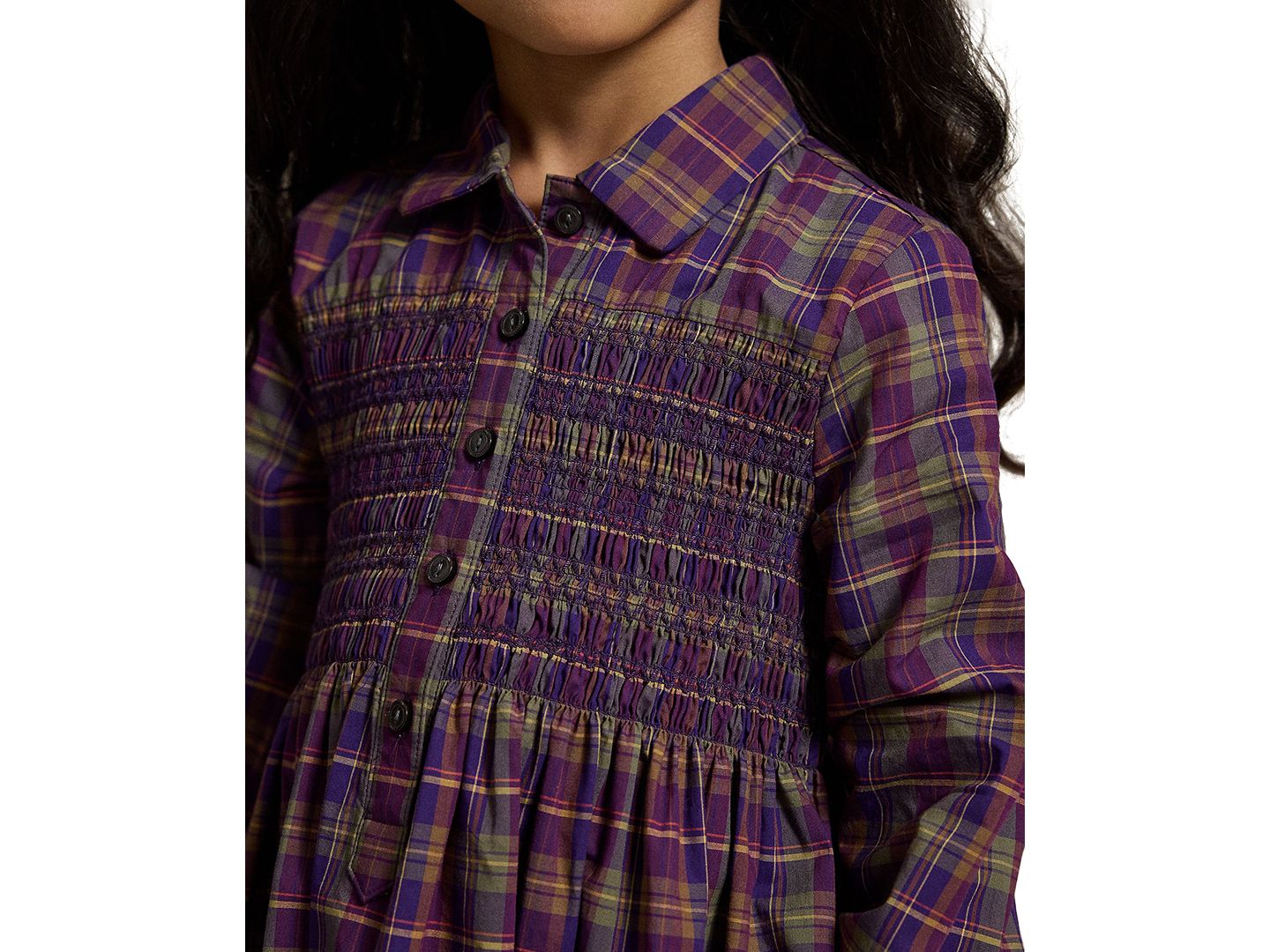 Платье Polo Ralph Lauren Floral Cotton Poplin Shirt Dress для девочек, цвет: Фиолетовый / Зелёный разноцветный клетчатый — фото 3