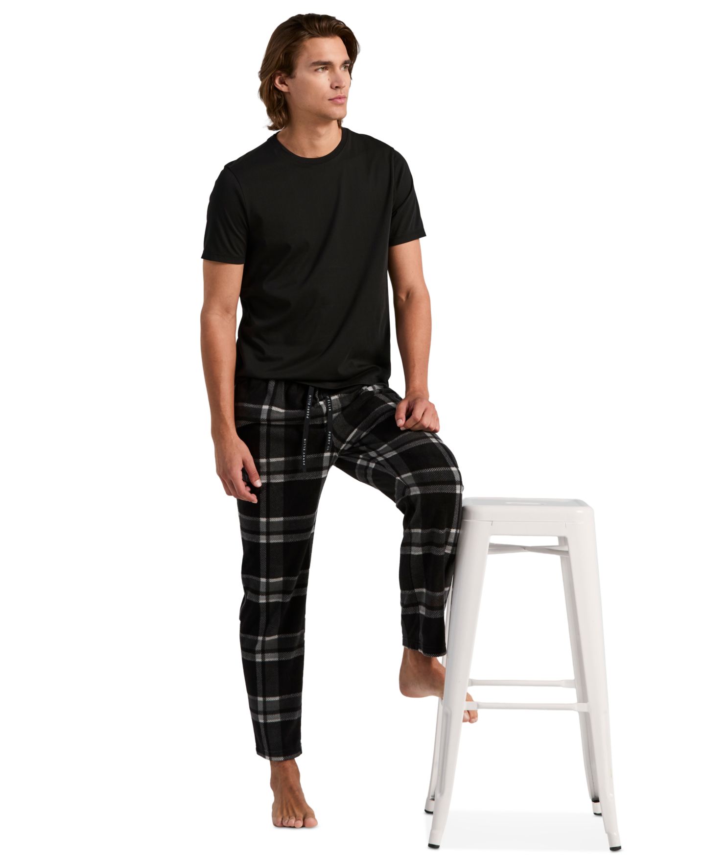 Пижамные брюки Drawstring-Waist для мужчин, фланель — Perry Ellis Portfolio, цвет: Чёрный — фото 3