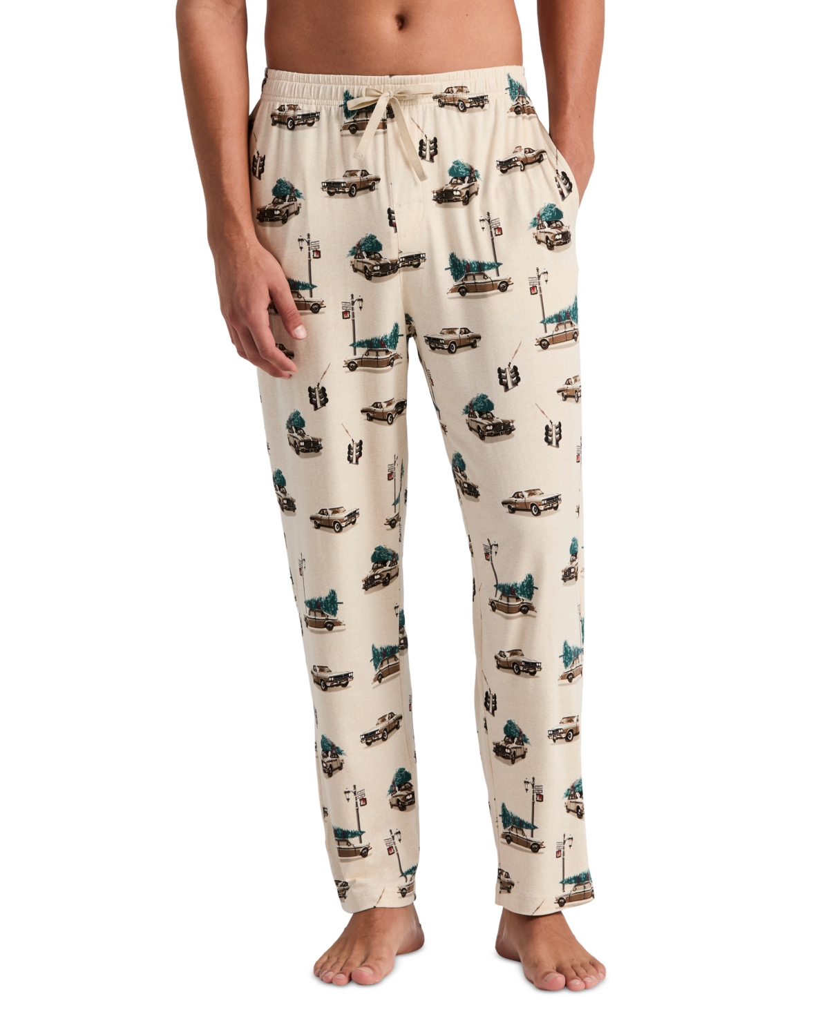 Perry Ellis Portfolio Men's Deluxe Touch Snow Day Print Pajama Pants - Egret