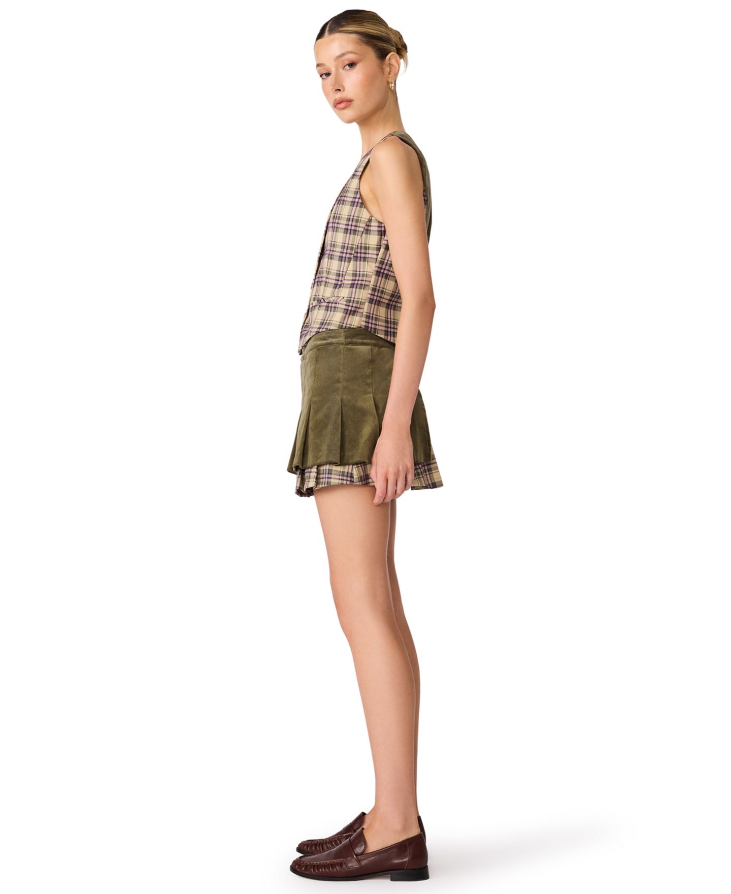 Женский жилет Steve Madden Barret Vest V-Neck Button-Up Vest, цвет: Жёлтый клетчатый — фото 3