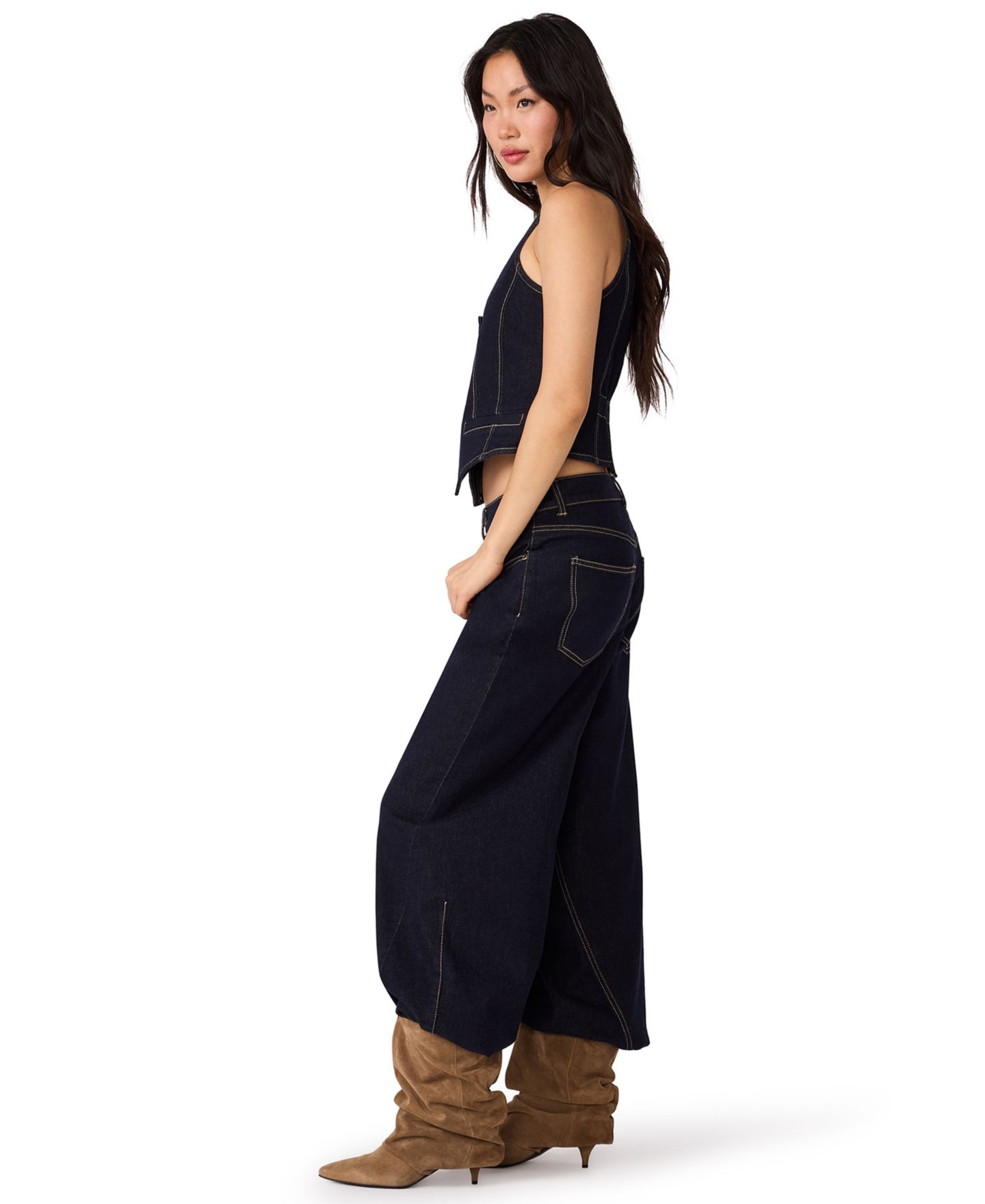 Женский жилет Steve Madden Fontana Denim Scoop-Neck Cropped Vest, цвет: Варёный — фото 2