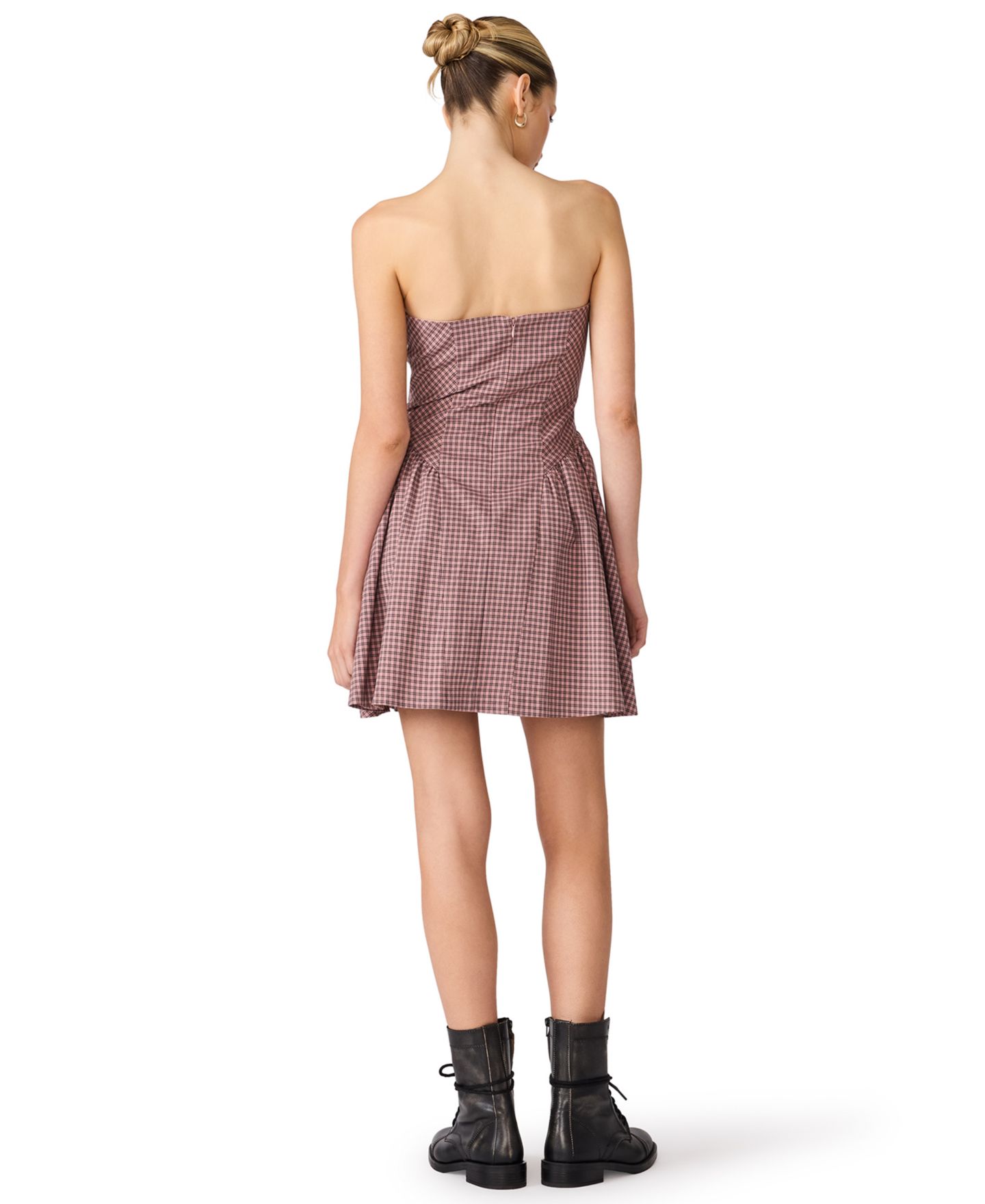 Женское платье Steve Madden Paulinna Fit & Flare Plaid Strapless, цвет: Розовый / Чёрный — фото 5