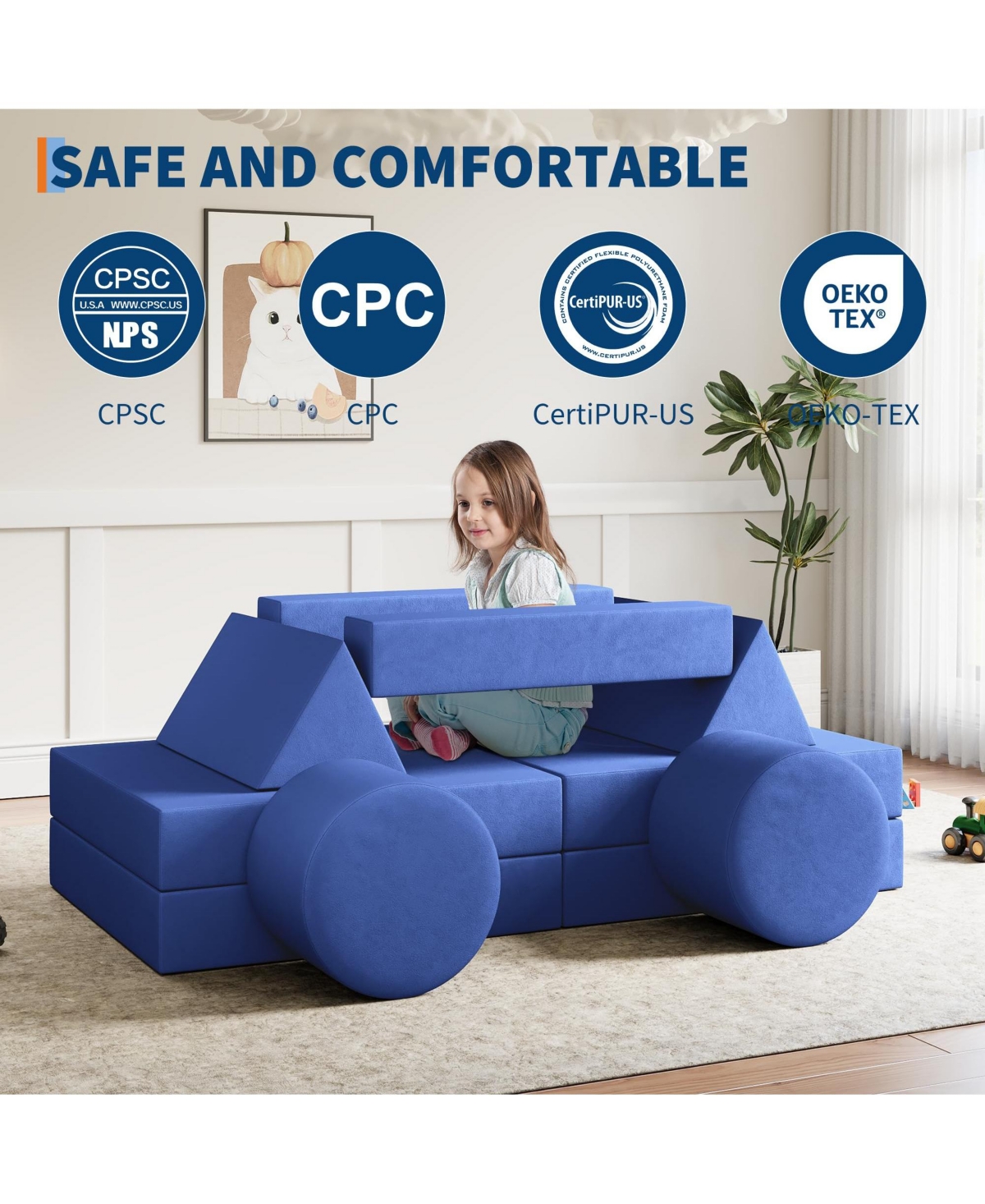 homfan 13-Piece Modular Play Couch Set, Convertible Foam Sofa with Washable Velvet Covers, Fold-Out Floor Chair for Playroom, Bedroom, Living Room