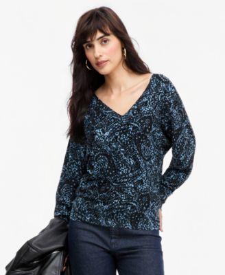 Women's Print Double V-Neck Dolman Sweater