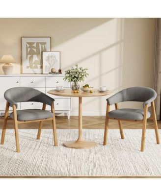 2 Set of Upholstered Dining Chairs with Arms, Chenille Fabric Armchair with Wooden Legs and Curved Backrest, Accent Armchair for Dining