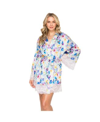 Women's Silky Satin and Sparkle Lace Short Wrap Robe