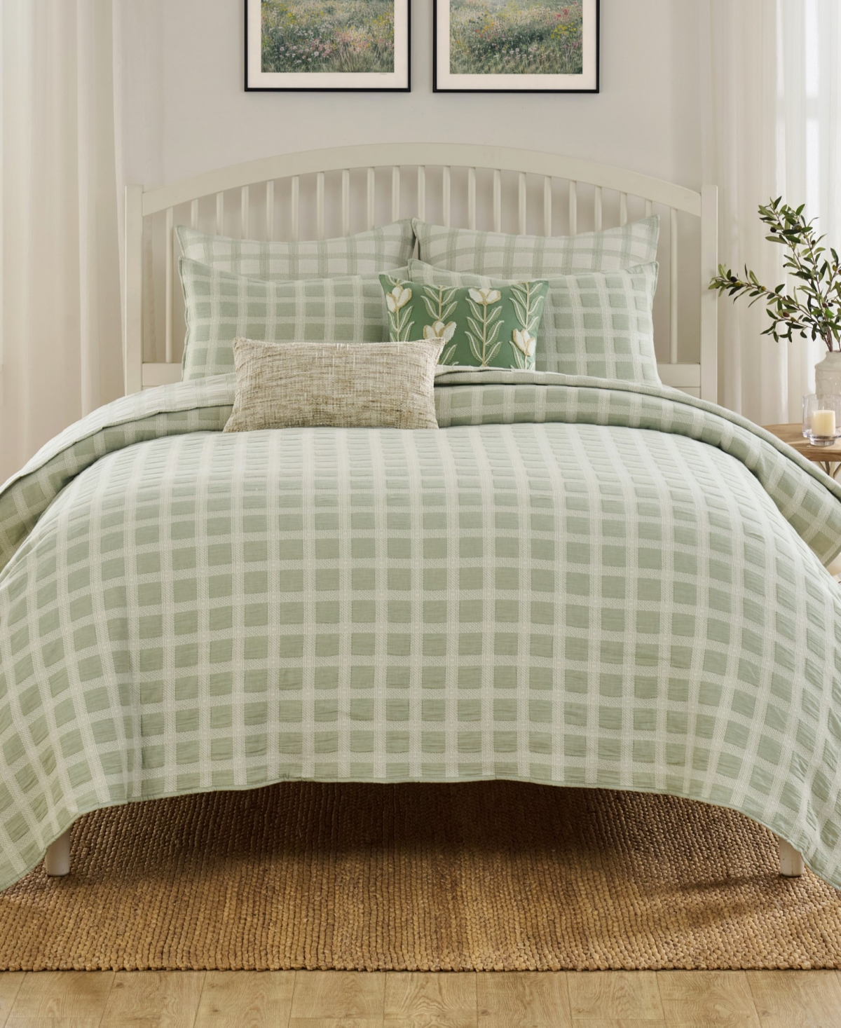 Greenland Home Fashions Millhouse Jacquard-woven 2-piece Coverlet Set, Twin In Sage