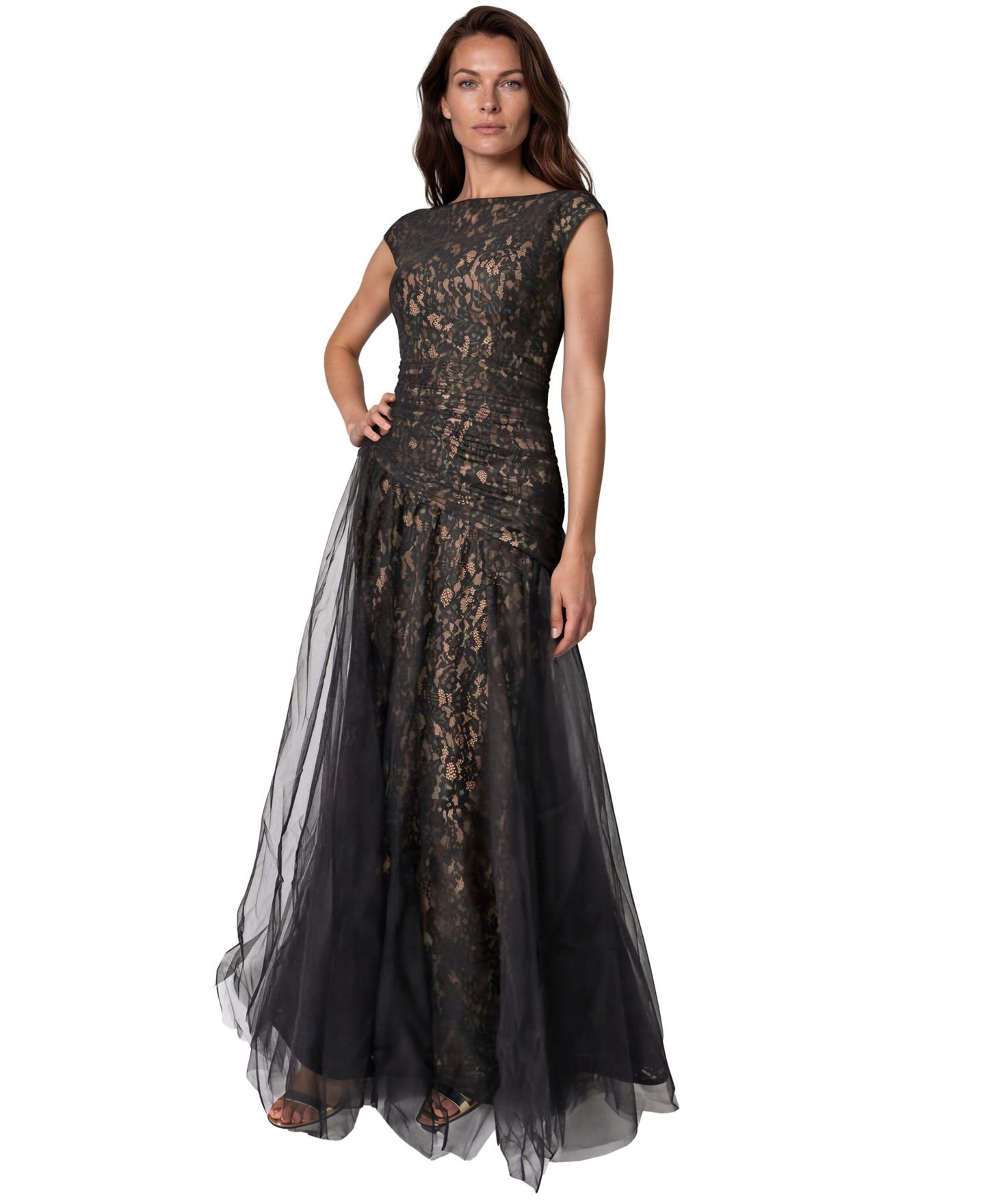 Женские платья Rene Ruiz Occasion Lace A-Line Bateau-Neck Gown, цвет: Чёрный — фото 3