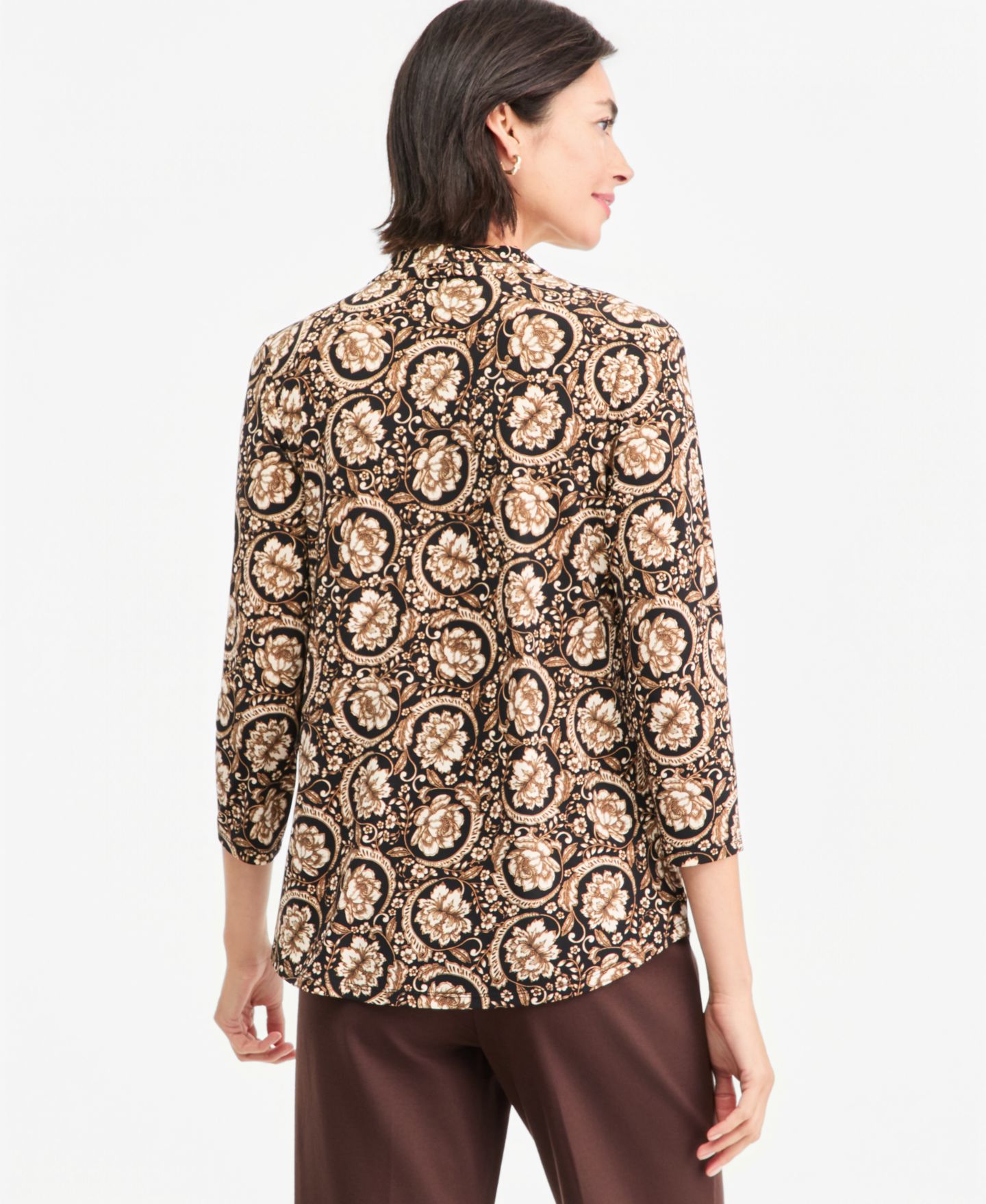 Женский топ JM Collection Printed 3/4 Sleeve V-Neck Knit, цвет: Глубокий чёрный — фото 2