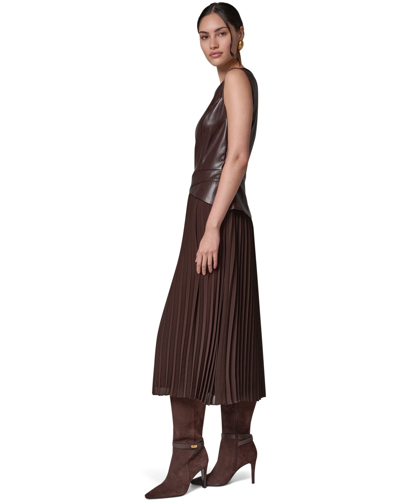 Женское платье Donna Karan New York Petite A-Line Sleeveless Midi, цвет: Тёмно-коричневый — фото 3
