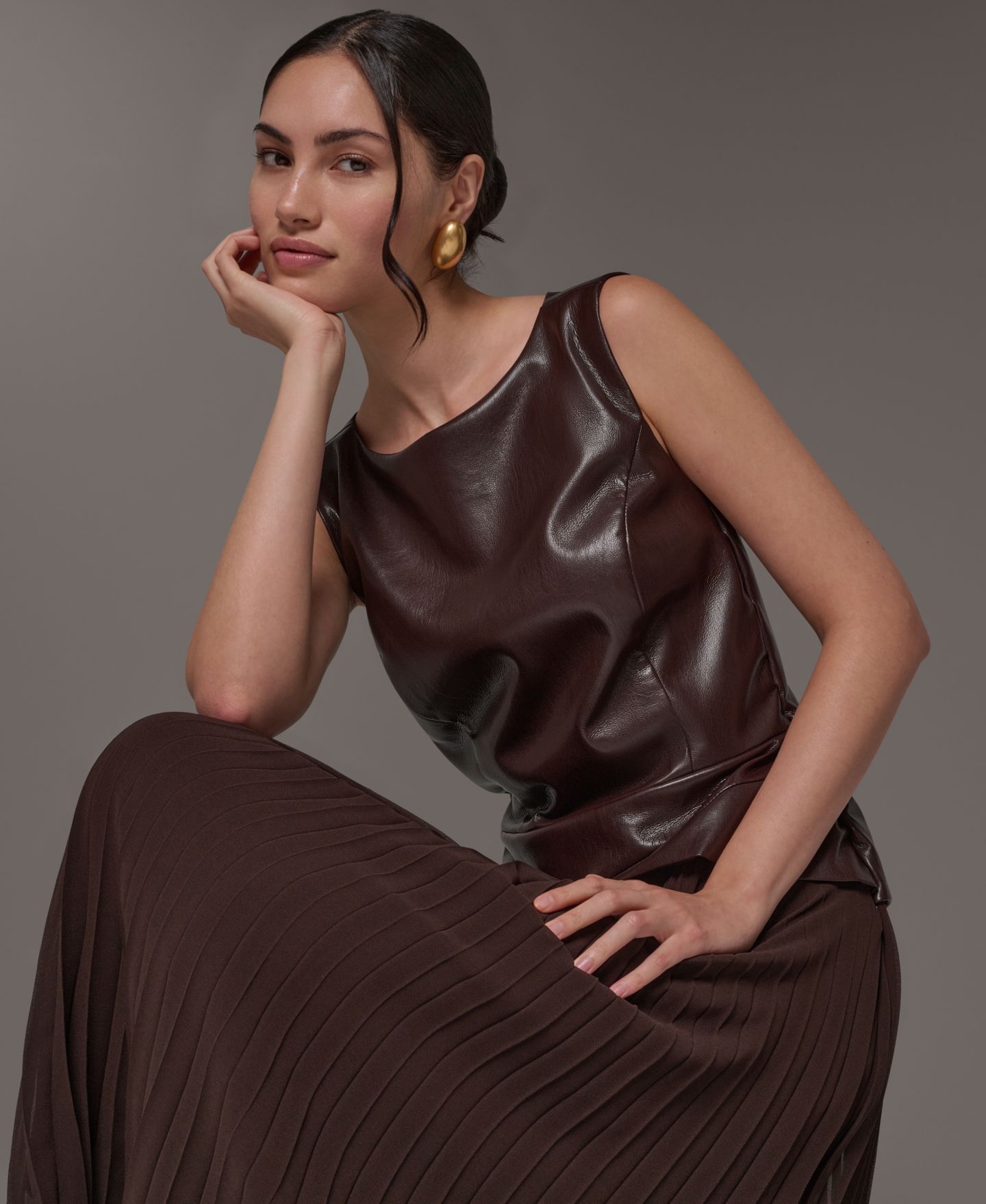 Женское платье Donna Karan New York Petite A-Line Sleeveless Midi, цвет: Тёмно-коричневый — фото 12